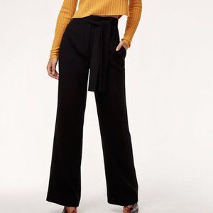 Aritzia Babaton Navy Blue Quillon Front Tie Wide Leg Trouser Pant